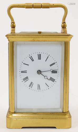 A French brass carriage clock, late 19th century, the cornic...