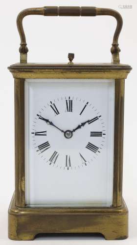 A French brass repeating carriage clock, late 19th / early 2...