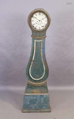 A Swedish Mora longcase clock, 19th century, with green/blue...