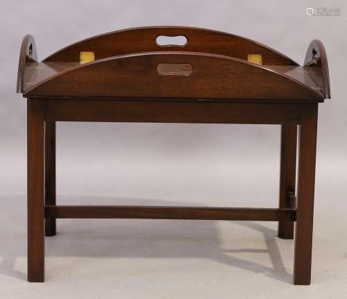 An English mahogany butlers tray on stand, 20th century, 58c...