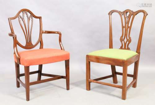 Two George III mahogany chairs, one with pierced splat back ...