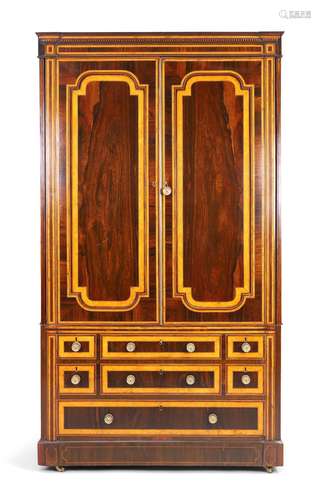 A Regency rosewood wardrobe, first quarter 19th century, cro...