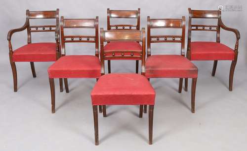 A set of six Regency mahogany bar back dining chairs, first ...