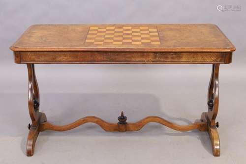 A Victorian inlaid walnut low chess table, third quarter 19t...