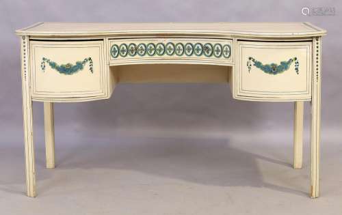 An English cream painted pine inverted bow front dressing ta...