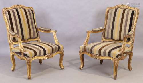 A pair of French giltwood fauteuil, Louis XV style, second q...