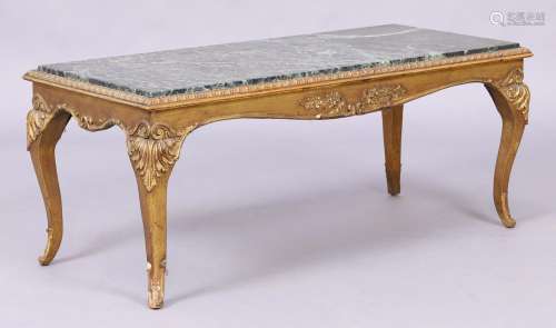 A French giltwood coffee table, 20th century, with green mar...