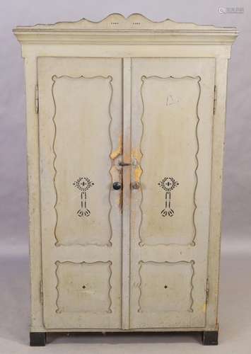 A Scandinavian grey painted pine cupboard, 19th century, wit...