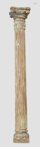 A large Indian painted teak column, 20th century with carved...