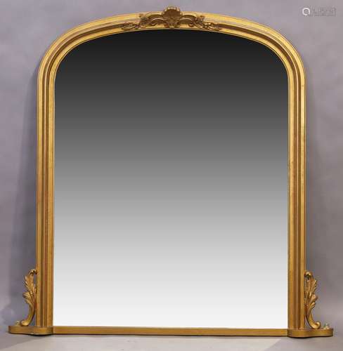 A giltwood over mantle mirror, Victorian style, 20th century...