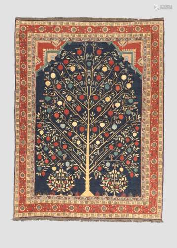 A Persian Soumak flatweave carpet, the central field with ge...