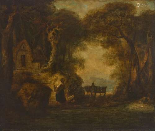 British School, mid 18th century- A wooded landscape with a ...