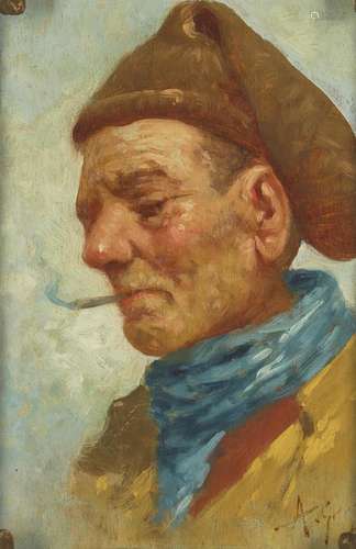 Neapolitan School, late 19th century- A man smoking a pipe; ...