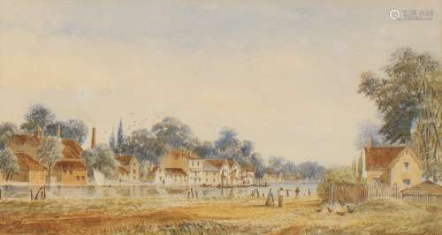 Charles Jayne, 19th Century- A shipping village; watercolour...