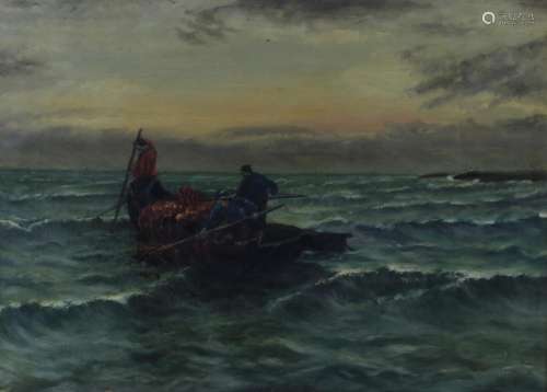 British School, 19th Century- Shipping in stormy seas; oil o...