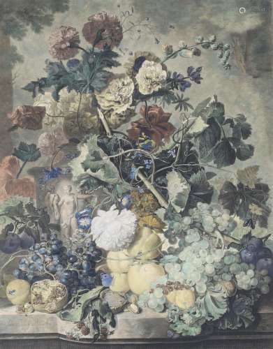 After Jan van Huysum, Dutch 1682-1749- A fruit piece; colour...