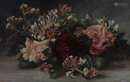 British School, late 19th century- Still life with roses and...