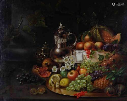 British School, late 20th Century- Still life with fruit and...