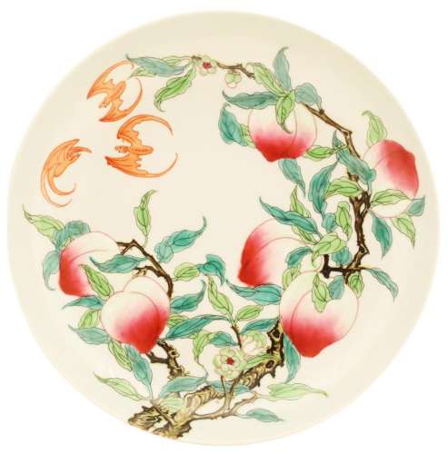 CHINESE FAMILLE ROSE PEACH AND BAT PLATE