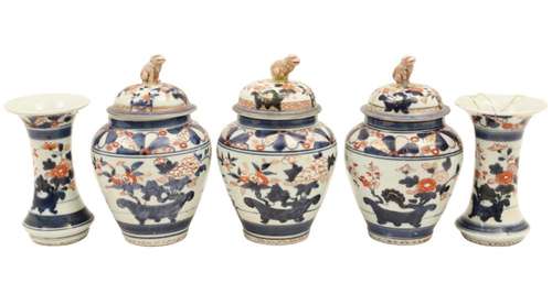 5 PC IMARI PORCELAIN GARNITURE