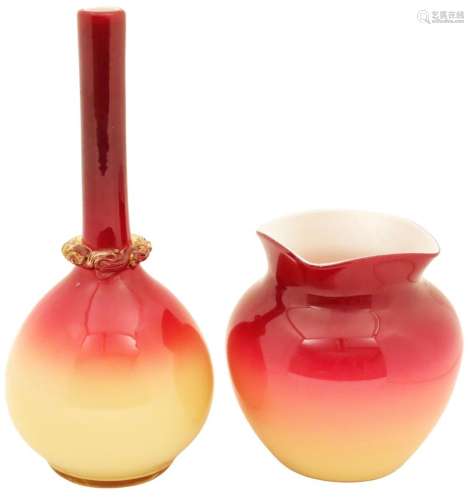 TWO PLATED AMBERINA GLASS VASES