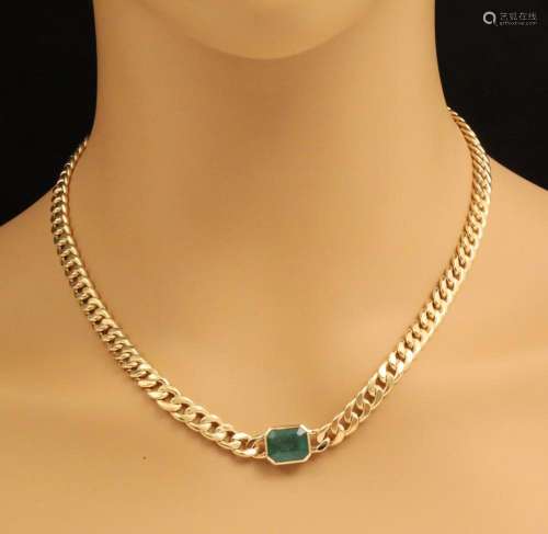 14K YELLOW GOLD & EMERALD NECKLACE