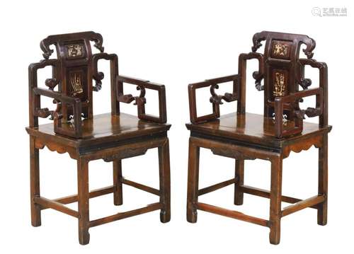 PAIR OF CHINESE CARVED HARDWOOD TAISHI ARMCHAIRS