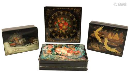 GROUP OF 4 RUSSIAN LACQUER BOXES