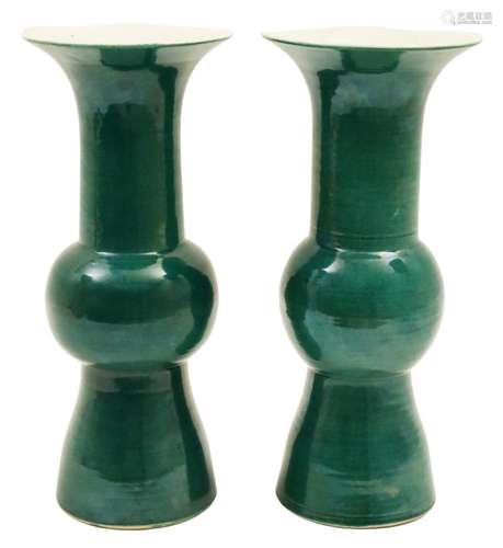 PAIR OF CHINESE EMERALD GLAZED VASES