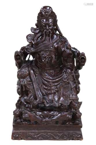 CHINESE ROSEWOOD SCULPTURE OF EMPEROR ON THRONE