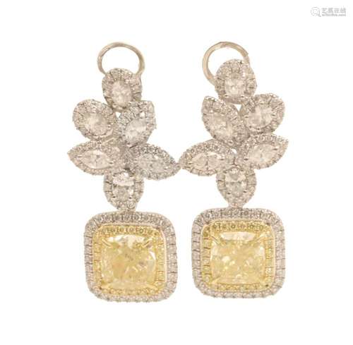 PR. OF 18K YELLOW DIAMOND EARRINGS W/GIA