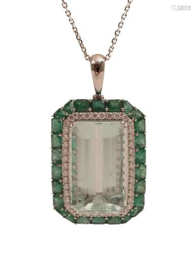 51 CARAT AQUAMARINE, EMERALD & DIAMOND PENDANT