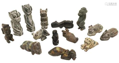 14 PCS OF CHINESE CARVED STONE AND JADE