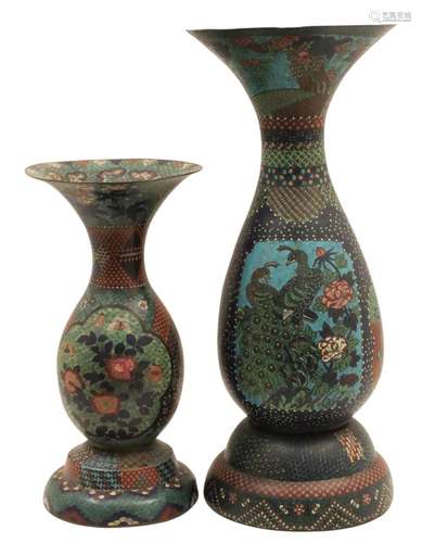 2 CLOISONNE ENAMEL TEMPLE VASES