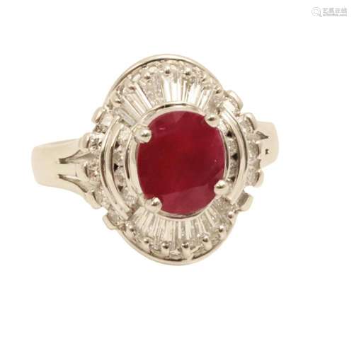 PLATINUM BURMESE RUBY & DIA. RING W/GIA