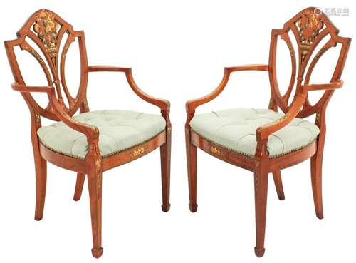 PR. OF PAINTED SATINWOOD ARM CHAIRS