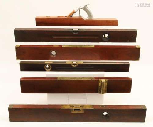 5 ANTIQUE MAHOGANY LEVELS AND PLANER