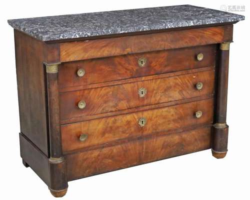 FRENCH EMPIRE MAHOGANY MARBLE TOP COMMODE