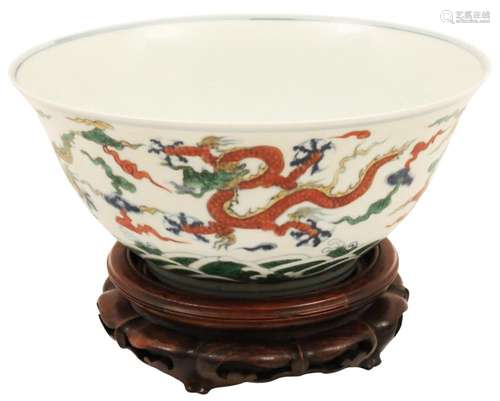 CHINESE IMPERIAL WUCAI DRAGON BOWL, DAOGUANG