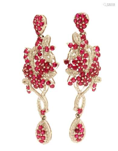 PR. OF PLATINUM RUBY & DIAMOND EARRINGS