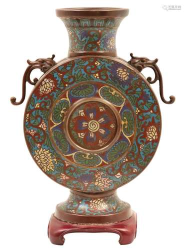 CHINESE BRONZE AND ENAMEL MOON VASE