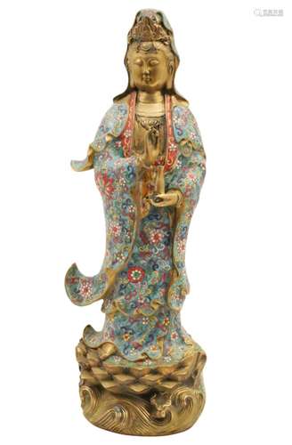 CHINESE CLOISONNE ENAMEL AND GILT BRONZE GUANYIN