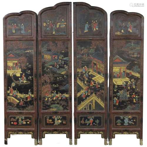 4 PANEL ORIENTAL LACQUER FOLDING SCREEN