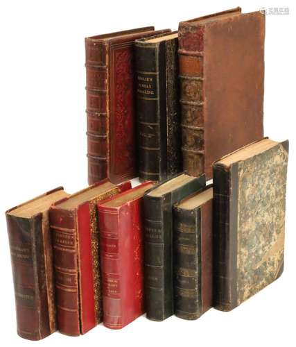 9 FINELY BOUND ANTIQUE LEATHER BOOKS