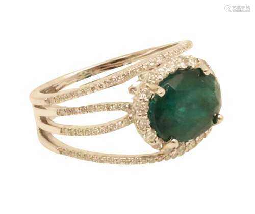 PLATINUM 3.96 CT EMERALD & DIAMOND RING