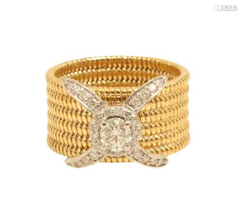 14K ROPE DESIGN YG & DIAMOND RING