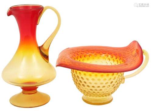 TWO PIECES OF AMBERINA ART GLASS