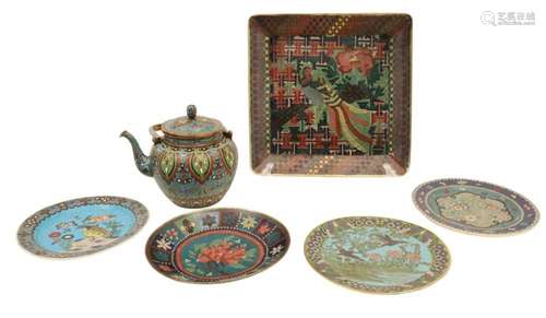 6 PCS OF ORIENTAL CLOISONNE AND ENAMEL