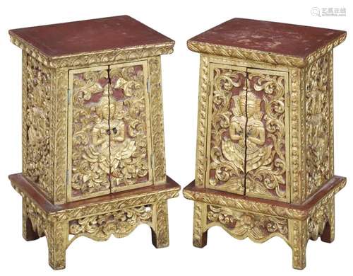 PR OF ASIAN POLYCHROME & GILTWOOD CABINETS