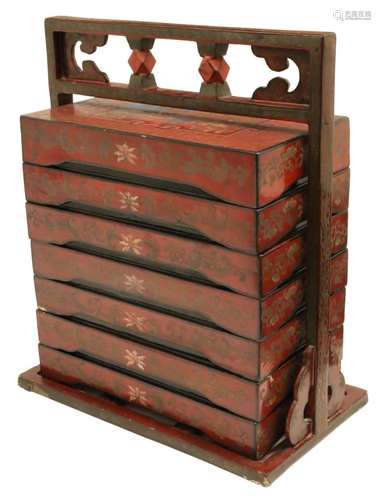 ANTIQUE CHINESE RED LACQUERED WEDDING BOXES